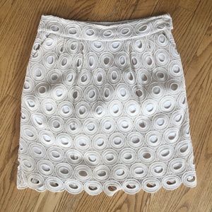 Rebecca Moses Cream Cotton Lace Like Pattern Skirt with Pockets